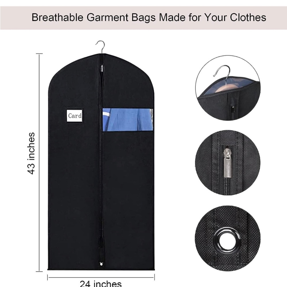 43" Garment Bag for Hanging Clothes, Env-friendly Breathable Suit Bag